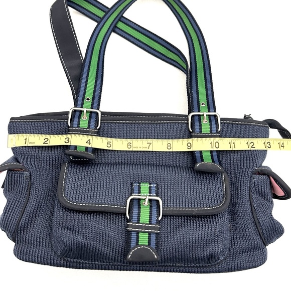 The SAK Belinda Denim Blue Knit Shoulder Bag Preppy Woven Ribbon Straps 13” x 7” - Picture 14 of 16